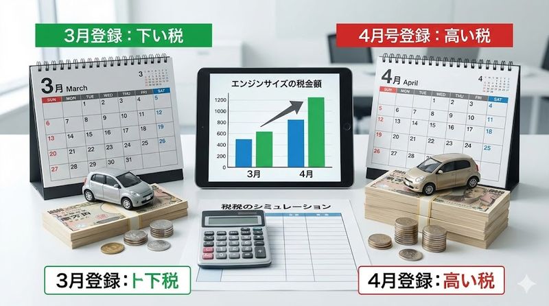 2.3月登録・4月納車で発生する自動車税額を徹底比較