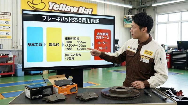 1.イエローハットのブレーキパッド交換費用の詳細