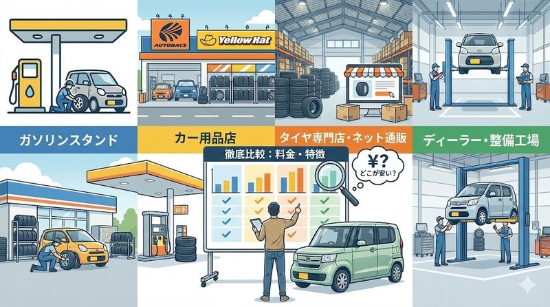 1.軽自動車のタイヤ交換が安い店舗はどこ?主要8店舗を徹底比較