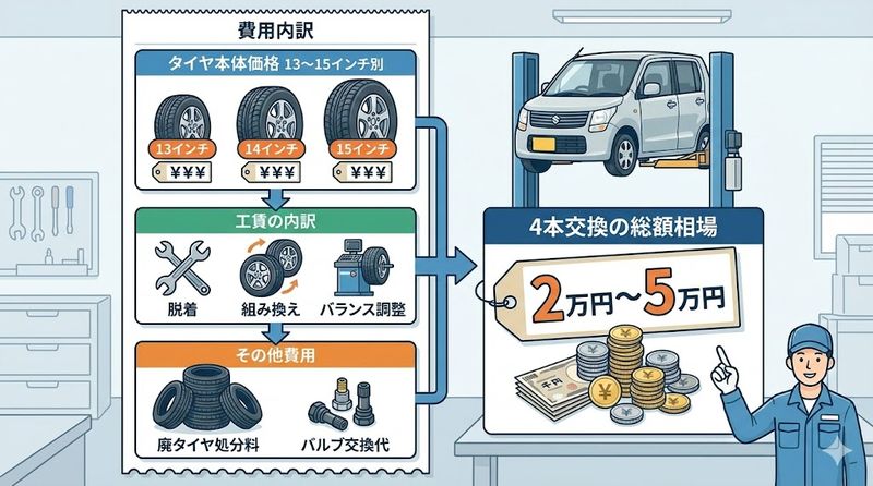 2.軽自動車のタイヤ交換費用の内訳と相場を知ろう