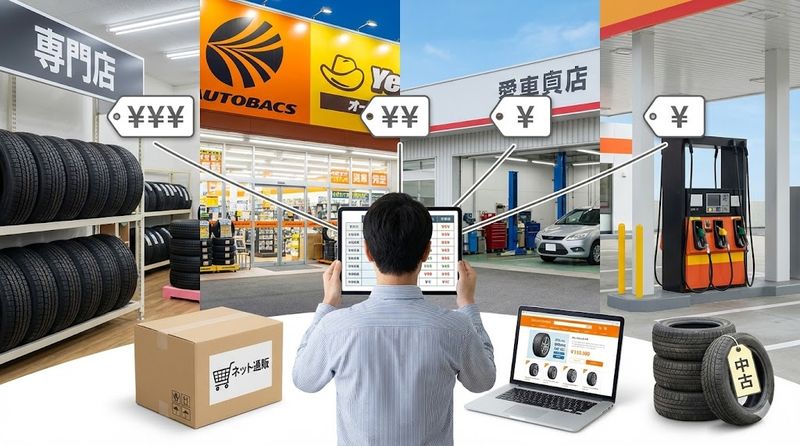 1.スタッドレスタイヤの購入先別の価格比較